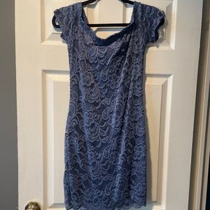 Lace blue off the shoulder dress